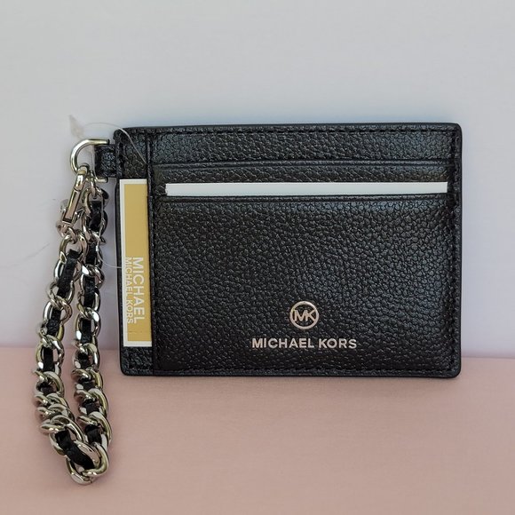 MICHAEL KORS Jet Set Small ID Pebbled Leather Chain Card Holder Case-Black🎈$69 - Picture 2 of 16